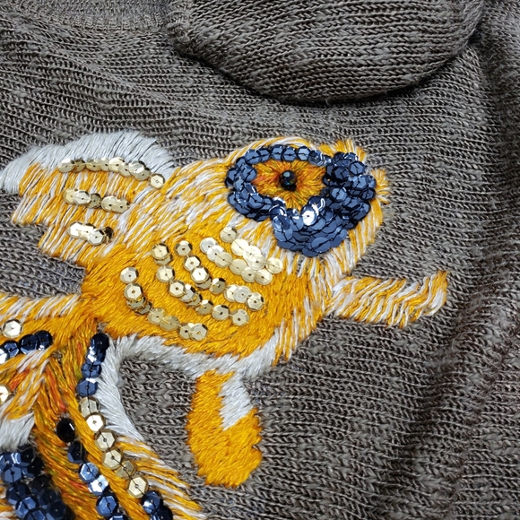 Vintage Women's  Sweater Brown Bronze Sequin Fish Medium Large - Picture 10 of 15